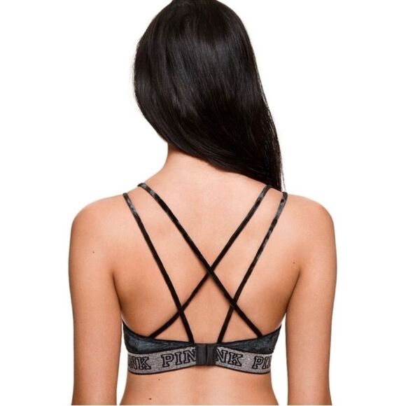 PINK Victoria’s Secret lurex velvet logo triangle bra and boyshort set - Picture 7 of 8